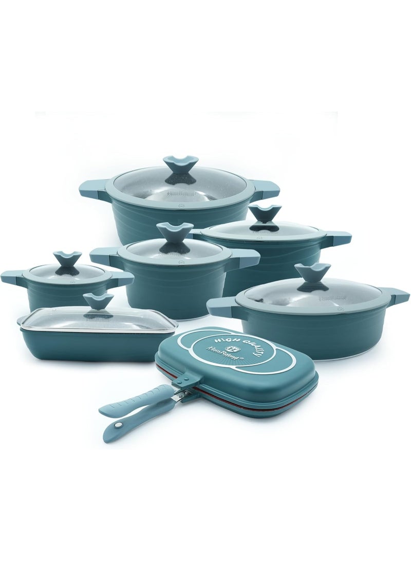 HausRoland Haus Roland 14Pcs Green Granite Nonstick Cookware Set with Lids Die-Cast Aluminum Induction & Oven Safe PFOA/PTFE-Free Kitchen Utensil Durable Scratch-safe Pots & Pans for Cooking - Image 1